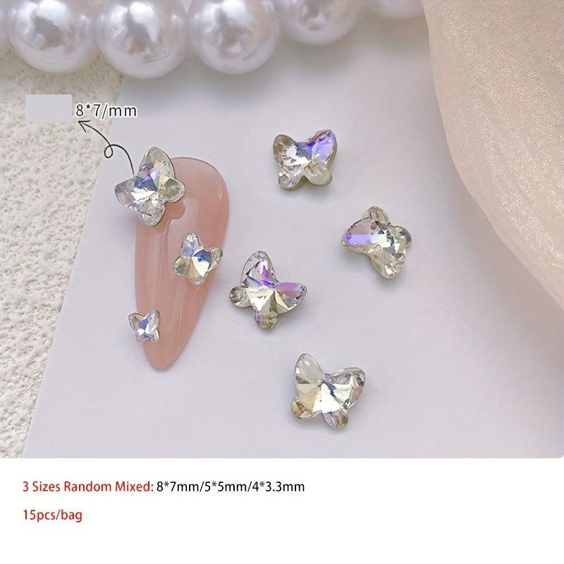 15pcs Colorful Butterfly Nail Art Rhinestones Gemstones DIY Nail Salons