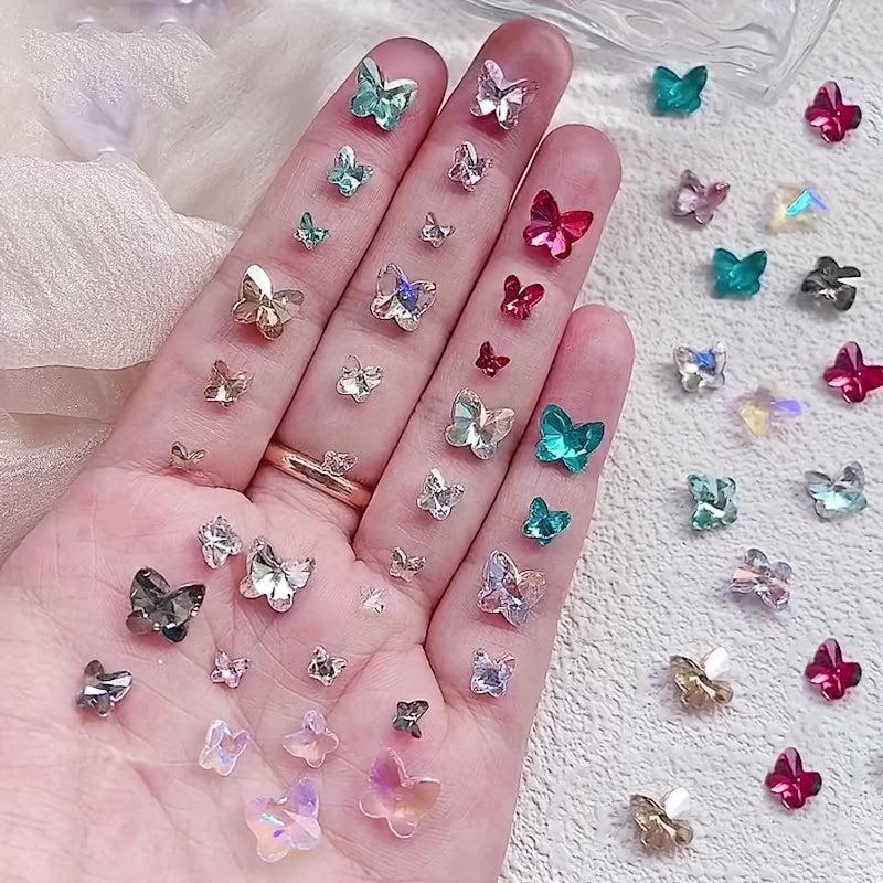 15pcs Colorful Butterfly Nail Art Rhinestones Gemstones DIY Nail Salons