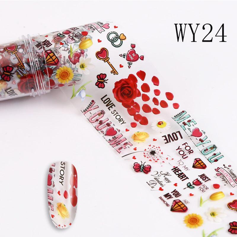 Pink Heart Lip Flower Nail Art Foil Stickers