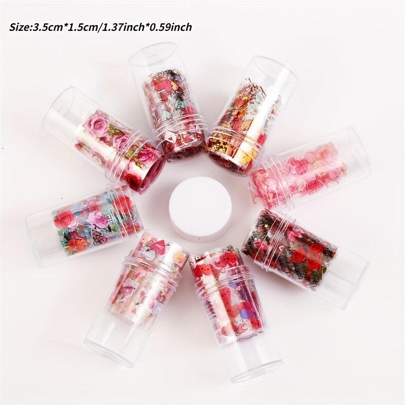 Pink Heart Lip Flower Nail Art Foil Stickers