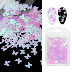 Colorful Snowflake Nail Art with Butterfly Sequins