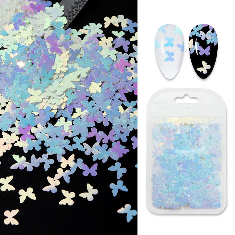 Colorful Snowflake Nail Art with Butterfly Sequins