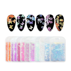 Colorful Snowflake Nail Art with Butterfly Sequins