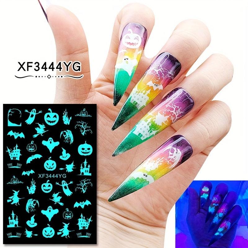 12pcs Luminous Halloween Nail Art Stickers Skull Pumpkin Bat Nail Art Decals