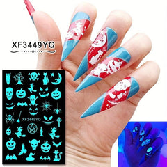 12pcs Luminous Halloween Nail Art Stickers Skull Pumpkin Bat Nail Art Decals