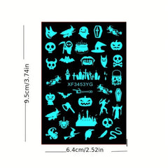 12pcs Luminous Halloween Nail Art Stickers Skull Pumpkin Bat Nail Art Decals