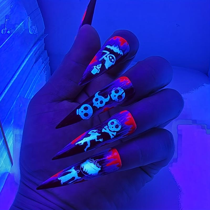 12pcs Luminous Halloween Nail Art Stickers Skull Pumpkin Bat Nail Art Decals
