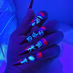 12pcs Luminous Halloween Nail Art Stickers Skull Pumpkin Bat Nail Art Decals