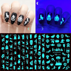 12pcs Luminous Halloween Nail Art Stickers Skull Pumpkin Bat Nail Art Decals