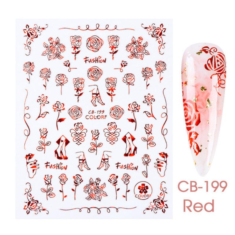 2 Sheets Red Heart Rose Nail Art Stickers For Valentine's Day