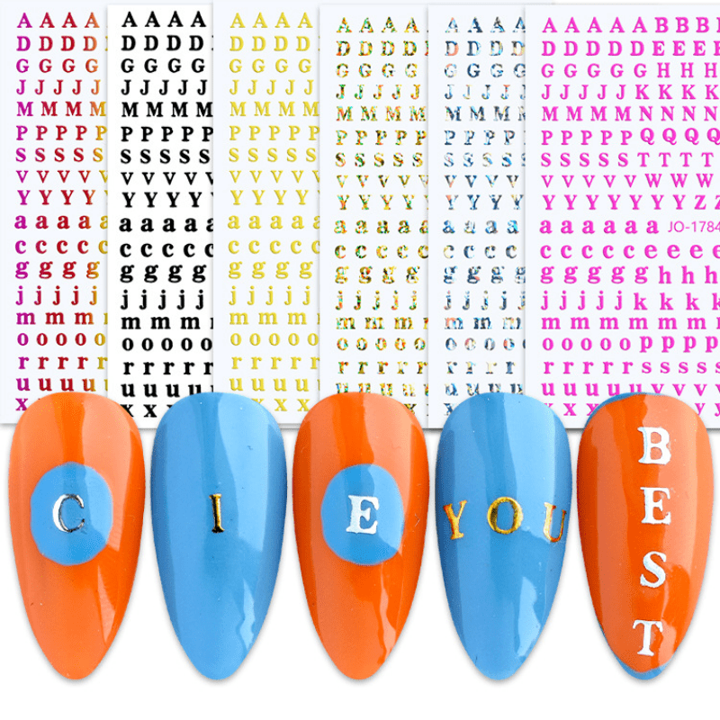 3D Holographic Letter Nail Art Stickers - Alphabet Decals for Manicure