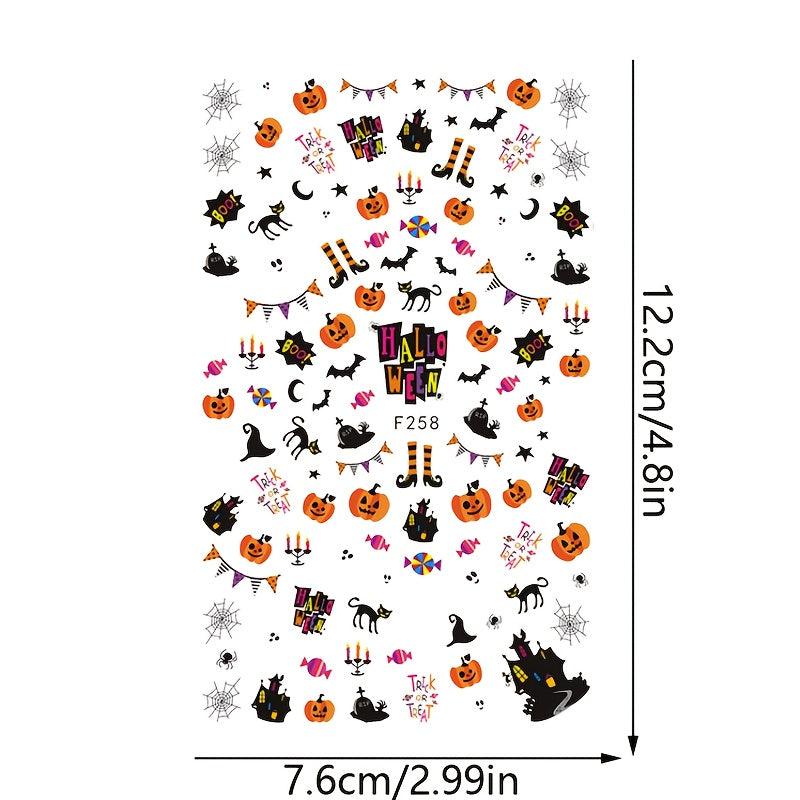 Halloween Nail Art Stickers Pumpkin Cat Bat Spider Decals
