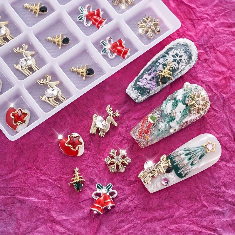 20pcs Christmas Nail Art Charms With Rhinestone 3D Y2K Nail Gem Accessories