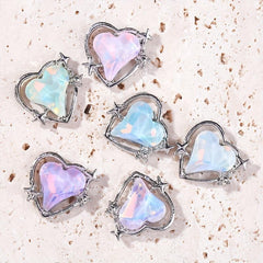 6pcs Crook Heart Nail Art Charm Aurora Rhinestones Nail Art Jewelry