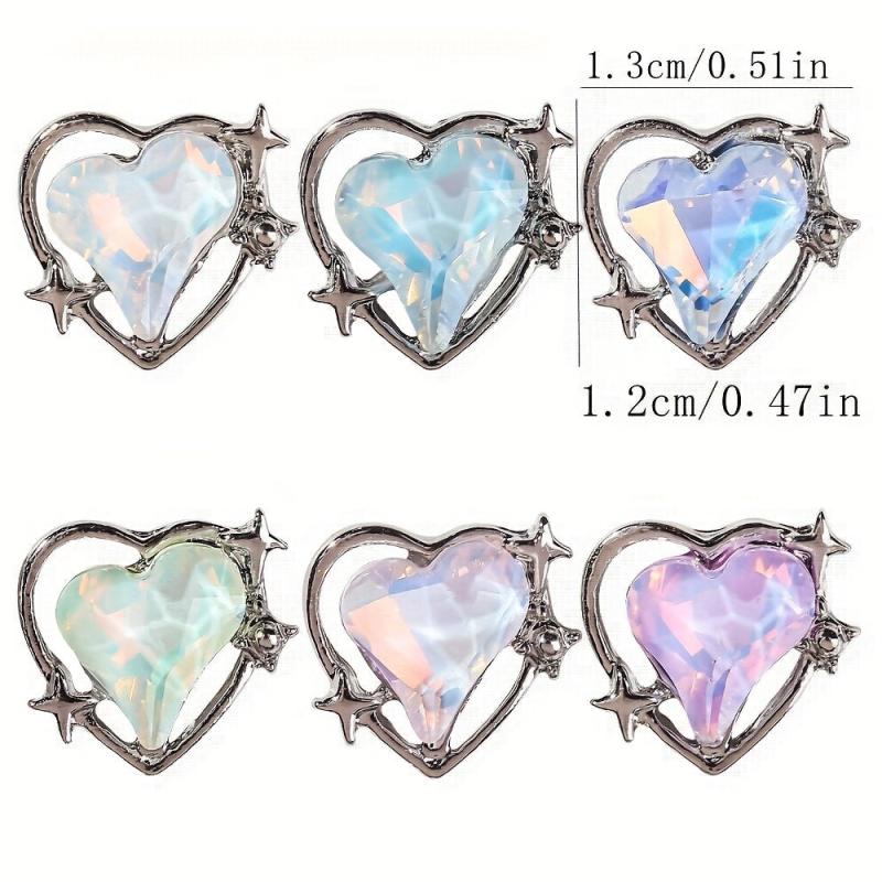 6pcs Crook Heart Nail Art Charm Aurora Rhinestones Nail Art Jewelry