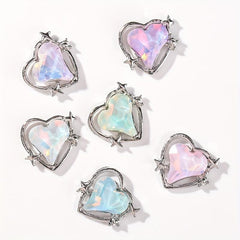 6pcs Crook Heart Nail Art Charm Aurora Rhinestones Nail Art Jewelry