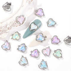 6pcs Crook Heart Nail Art Charm Aurora Rhinestones Nail Art Jewelry