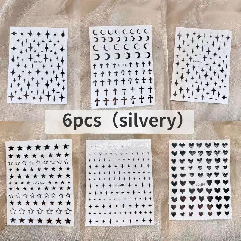 6pcs Large Star Nail Decals 3D Self Adhesive Nail Decoration