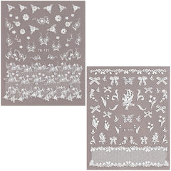 2pcs 5D Lace Flower & Pearl Nail Art Stickers Self Adhesive Decals