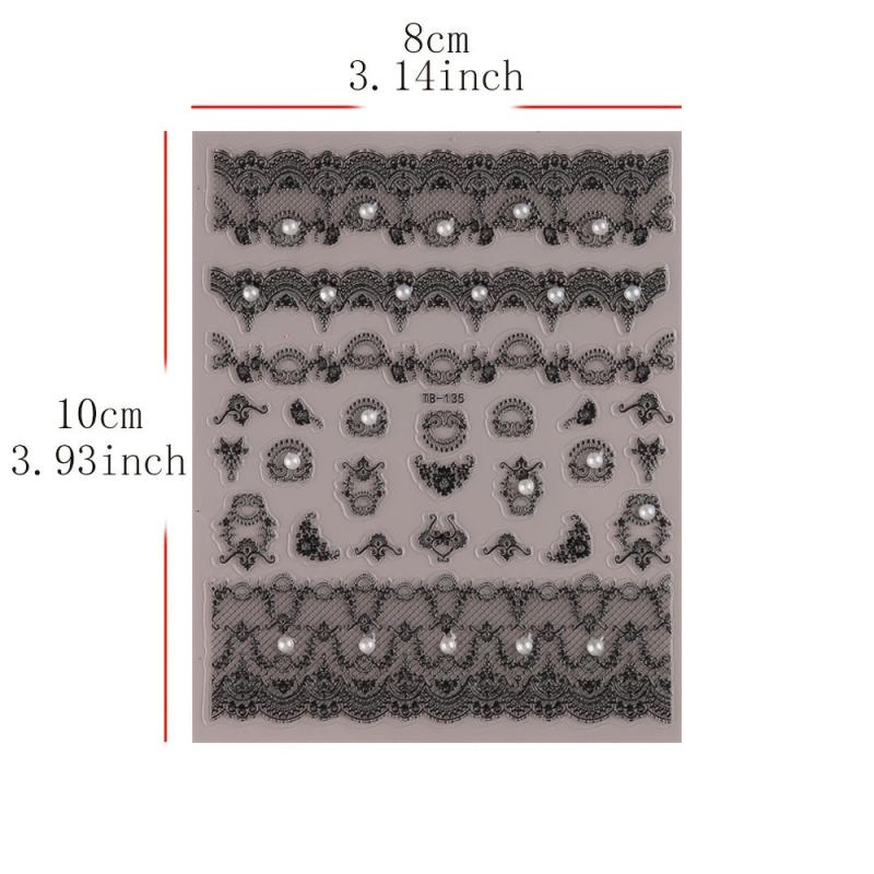 2pcs 5D Lace Flower & Pearl Nail Art Stickers Self Adhesive Decals