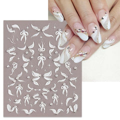 2pcs 5D Lace Flower & Pearl Nail Art Stickers Self Adhesive Decals