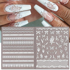 2pcs 5D Lace Flower & Pearl Nail Art Stickers Self Adhesive Decals