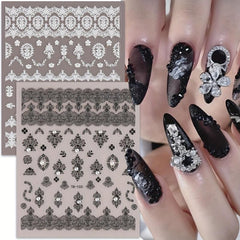 2pcs 5D Lace Flower & Pearl Nail Art Stickers Self Adhesive Decals
