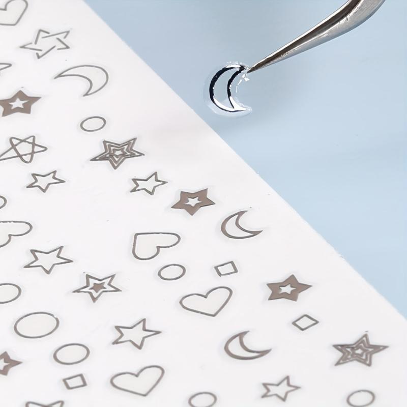 Silver Moon Love Heart Triangle Nail Art Stickers
