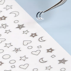Silver Moon Love Heart Triangle Nail Art Stickers