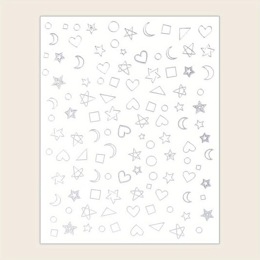 Silver Moon Love Heart Triangle Nail Art Stickers
