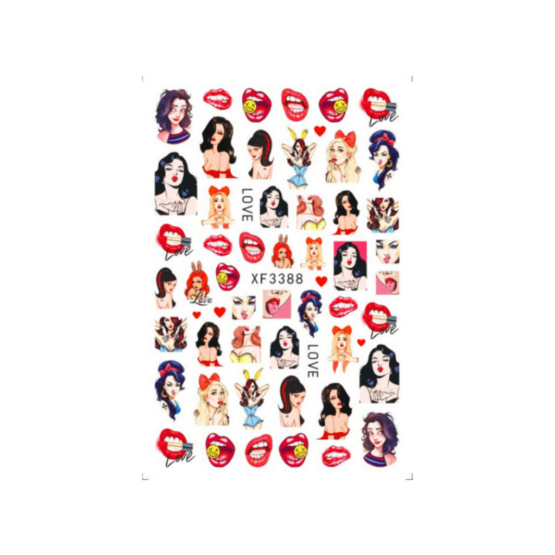 3D Nail Art Stickers Red Lip Decals Lips Rose Flower Polish Decals