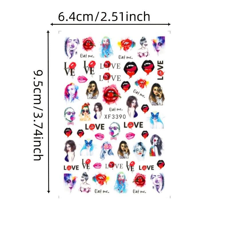 3D Nail Art Stickers Red Lip Decals Lips Rose Flower Polish Decals