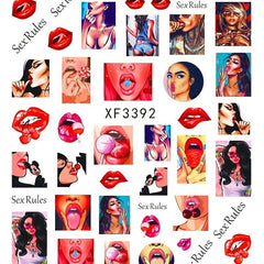 3D Nail Art Stickers Red Lip Decals Lips Rose Flower Polish Decals
