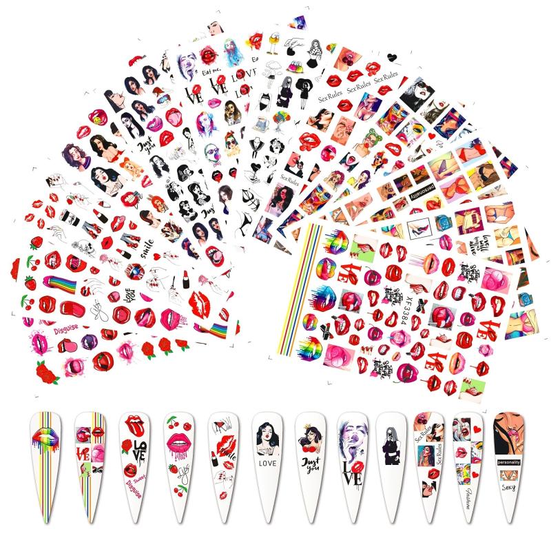 3D Nail Art Stickers Red Lip Decals Lips Rose Flower Polish Decals