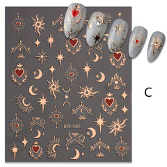 3pcs Sun Star Moon Nail Art Stickers Self Adhesive Golden Silvery Bronzing