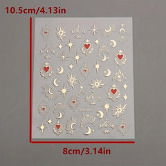 3pcs Sun Star Moon Nail Art Stickers Self Adhesive Golden Silvery Bronzing