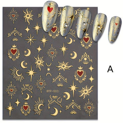 3pcs Sun Star Moon Nail Art Stickers Self Adhesive Golden Silvery Bronzing