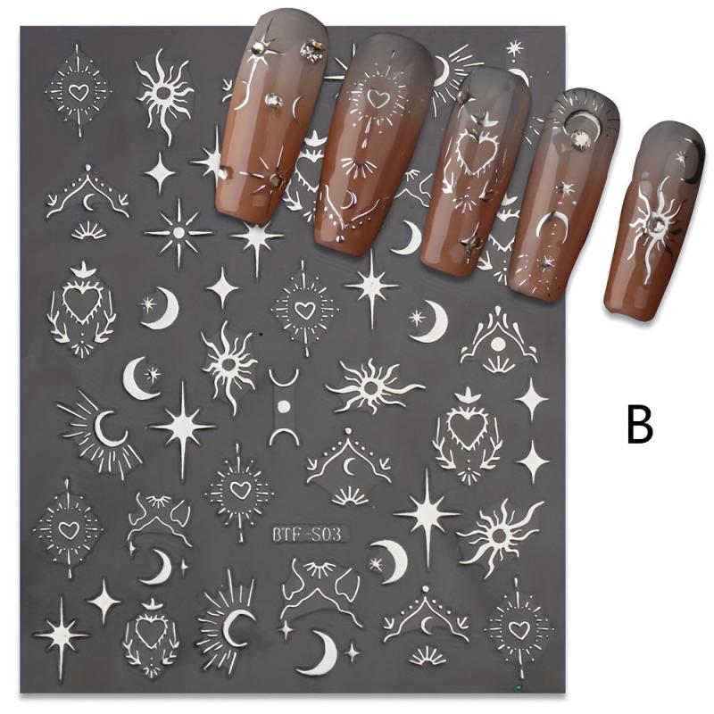 3pcs Sun Star Moon Nail Art Stickers Self Adhesive Golden Silvery Bronzing