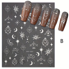 3pcs Sun Star Moon Nail Art Stickers Self Adhesive Golden Silvery Bronzing