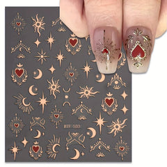 3pcs Sun Star Moon Nail Art Stickers Self Adhesive Golden Silvery Bronzing