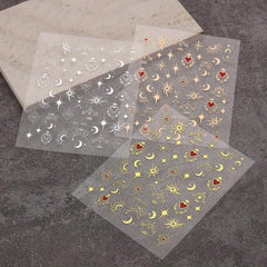 3pcs Sun Star Moon Nail Art Stickers Self Adhesive Golden Silvery Bronzing