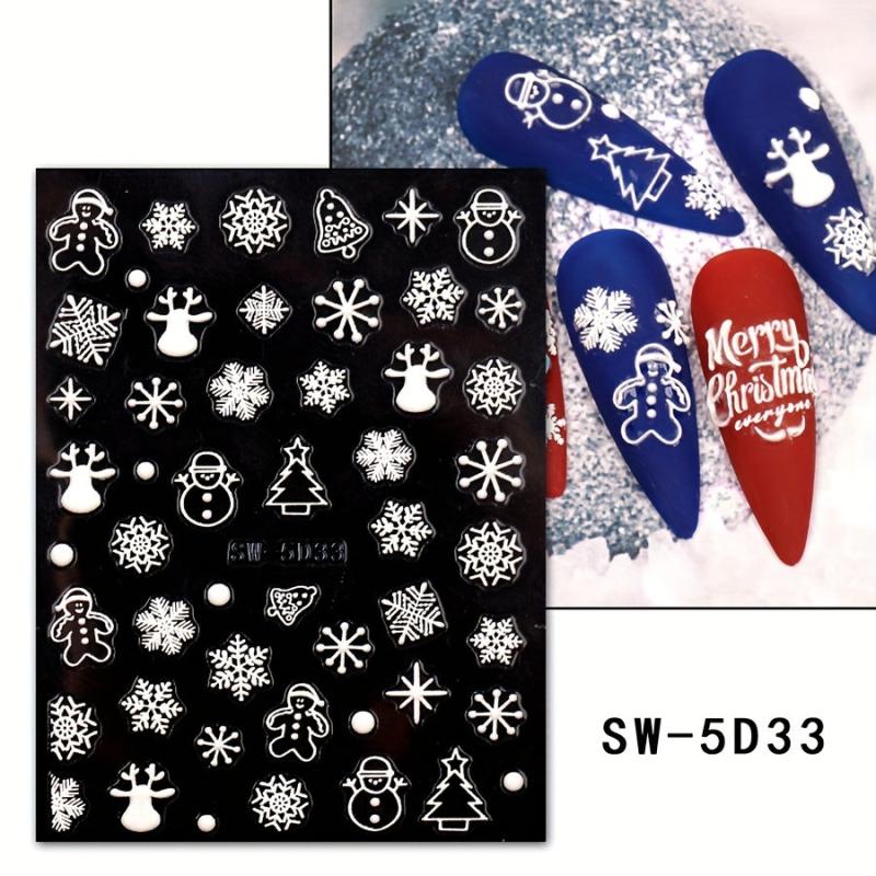 5D Embossed Christmas Nail Art Stickers - Santa Claus Snowflake Snowman