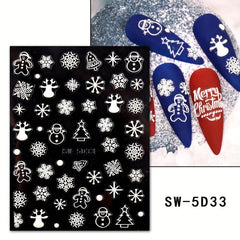 5D Embossed Christmas Nail Art Stickers - Santa Claus Snowflake Snowman