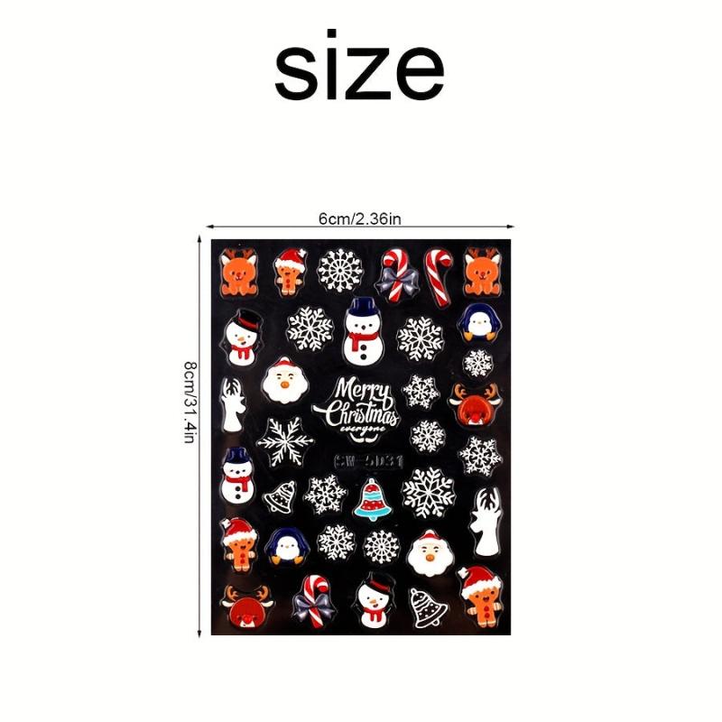 5D Embossed Christmas Nail Art Stickers - Santa Claus Snowflake Snowman