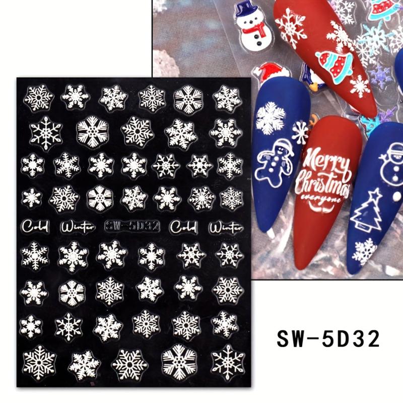 5D Embossed Christmas Nail Art Stickers - Santa Claus Snowflake Snowman