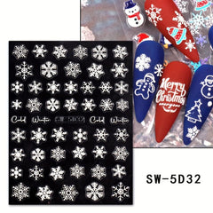 5D Embossed Christmas Nail Art Stickers - Santa Claus Snowflake Snowman