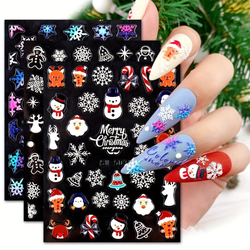 5D Embossed Christmas Nail Art Stickers - Santa Claus Snowflake Snowman