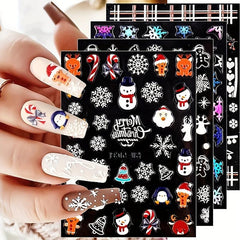 5D Embossed Christmas Nail Art Stickers - Santa Claus Snowflake Snowman