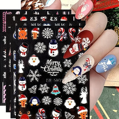 5D Embossed Christmas Nail Art Stickers - Santa Claus Snowflake Snowman