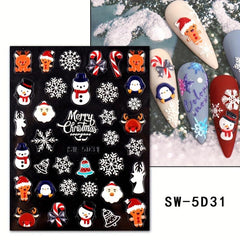 5D Embossed Christmas Nail Art Stickers - Santa Claus Snowflake Snowman